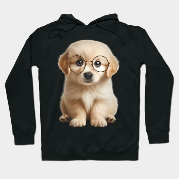 Golden retriever puppy with adorable round glasses Hoodie by Divineshopy